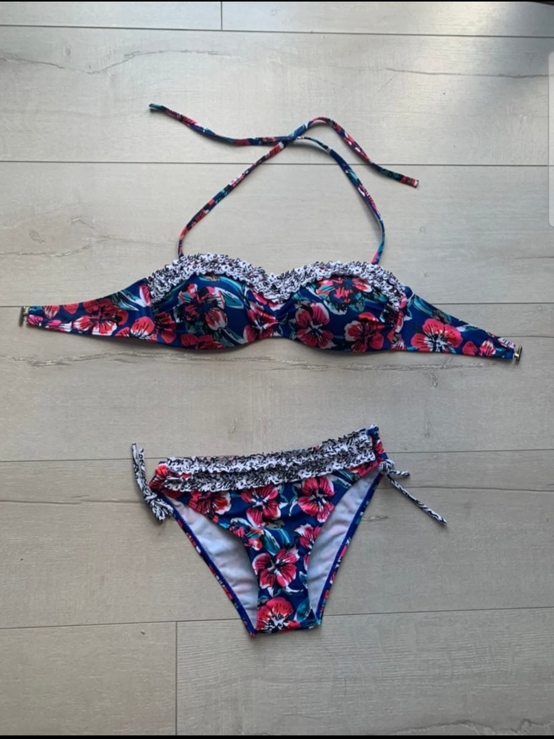 Kids Floral Bikini Set In Navy And Pink
